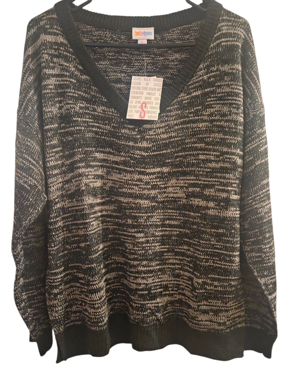 LuLaRoe Black & Cream Marled V-Neck Sweater